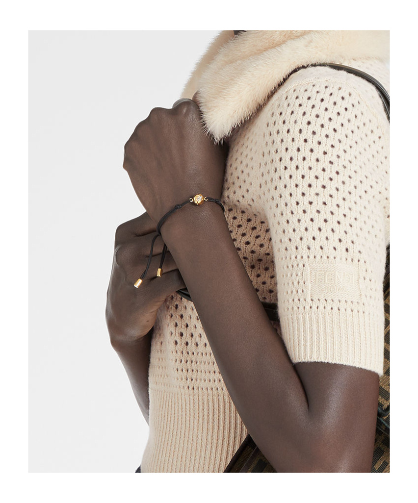 Fendi Black Cord And Gold-colored Metal Bracelet In Black