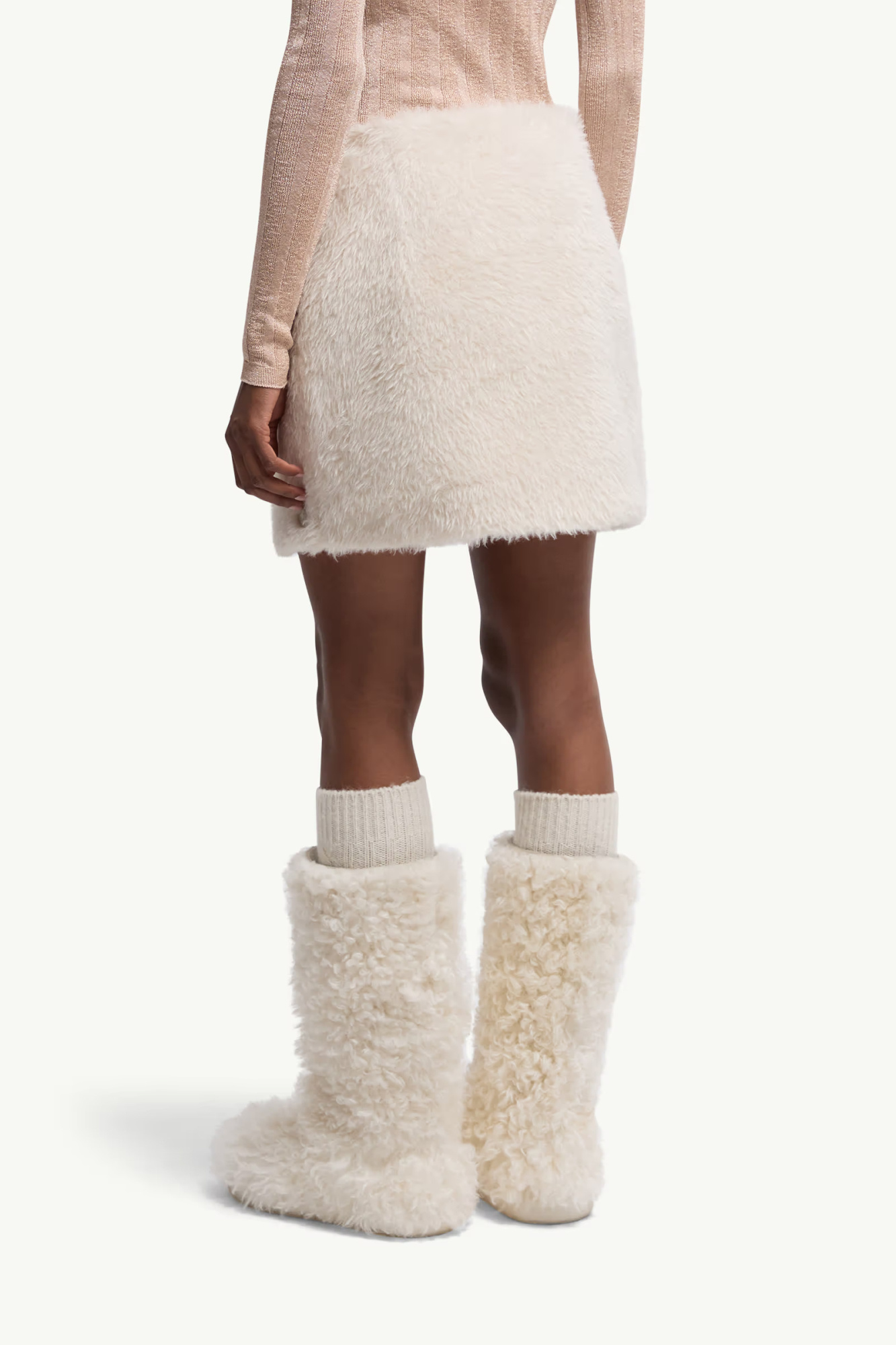 Moncler Logo Faux Fur Miniskirt In White