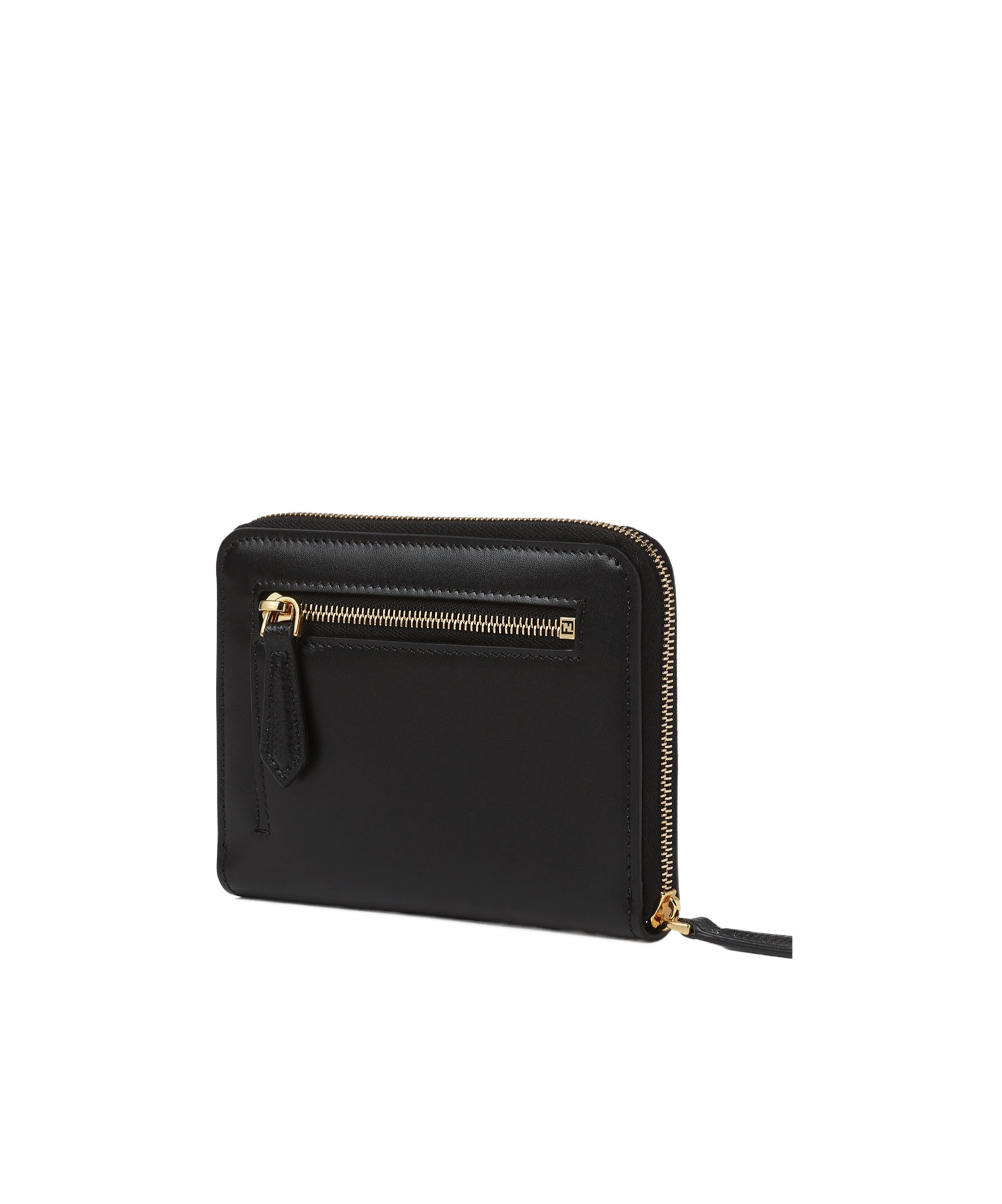 Fendi Ff Diamonds Leather Zip Around Medium Wallet In Black