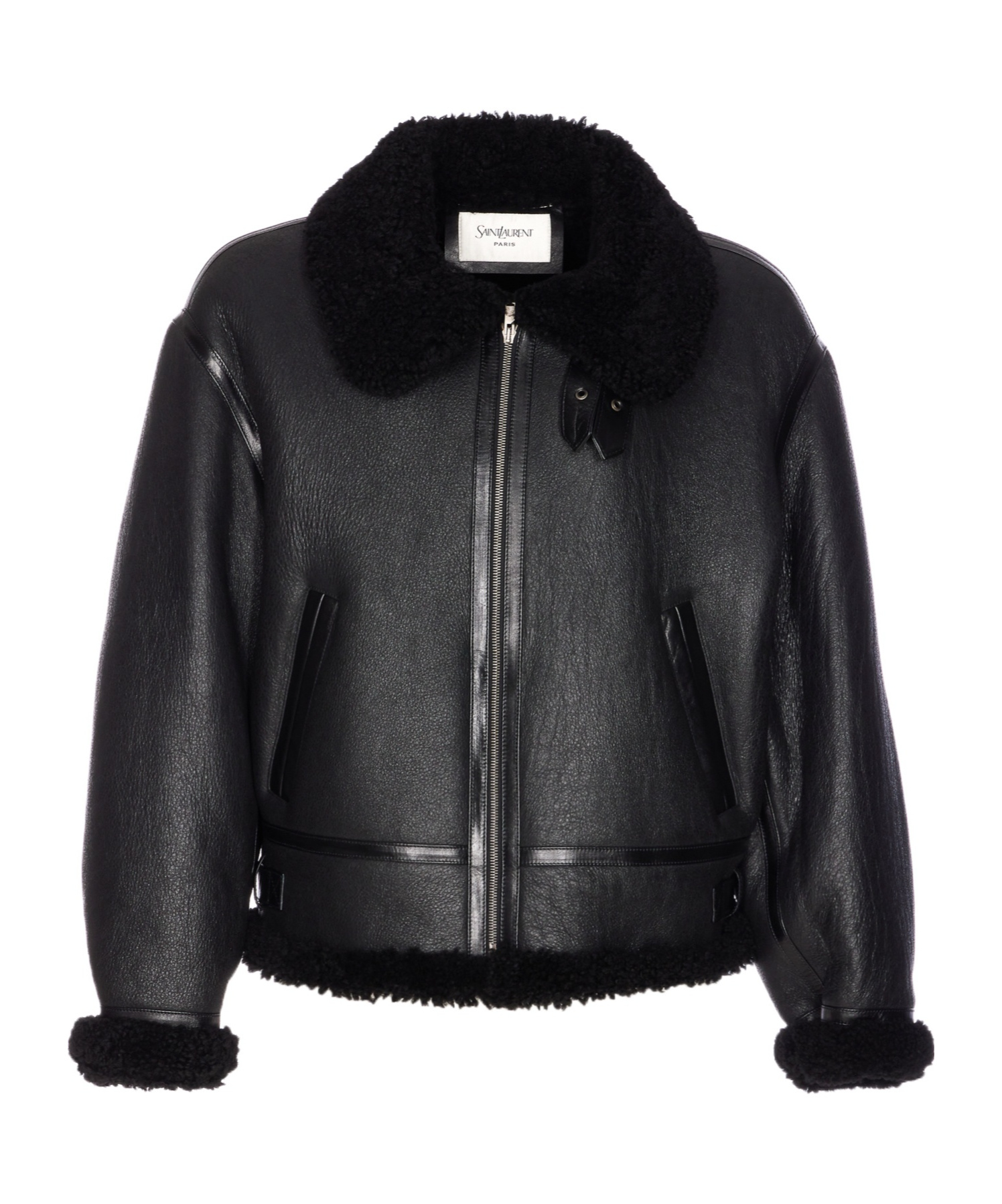 Saint Laurent Long-sleeved Leather Jacket In Black