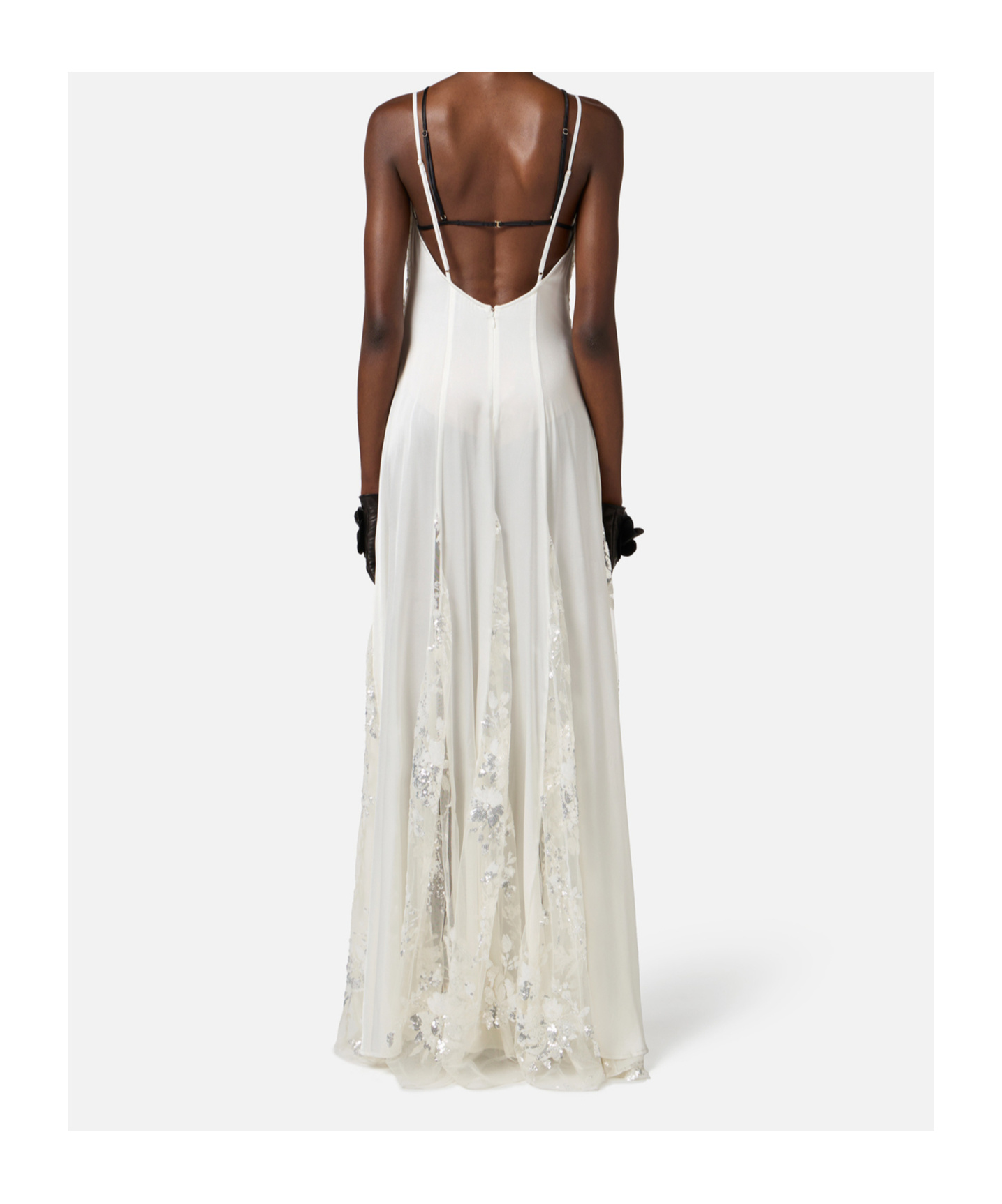 Elisabetta Franchi Red Carpet Dress In Silk Georgette Fabric And Embroidered Lace In Ivory