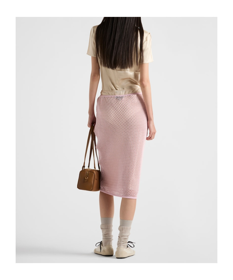 Prada Open Weave Midi Skirt In Pink