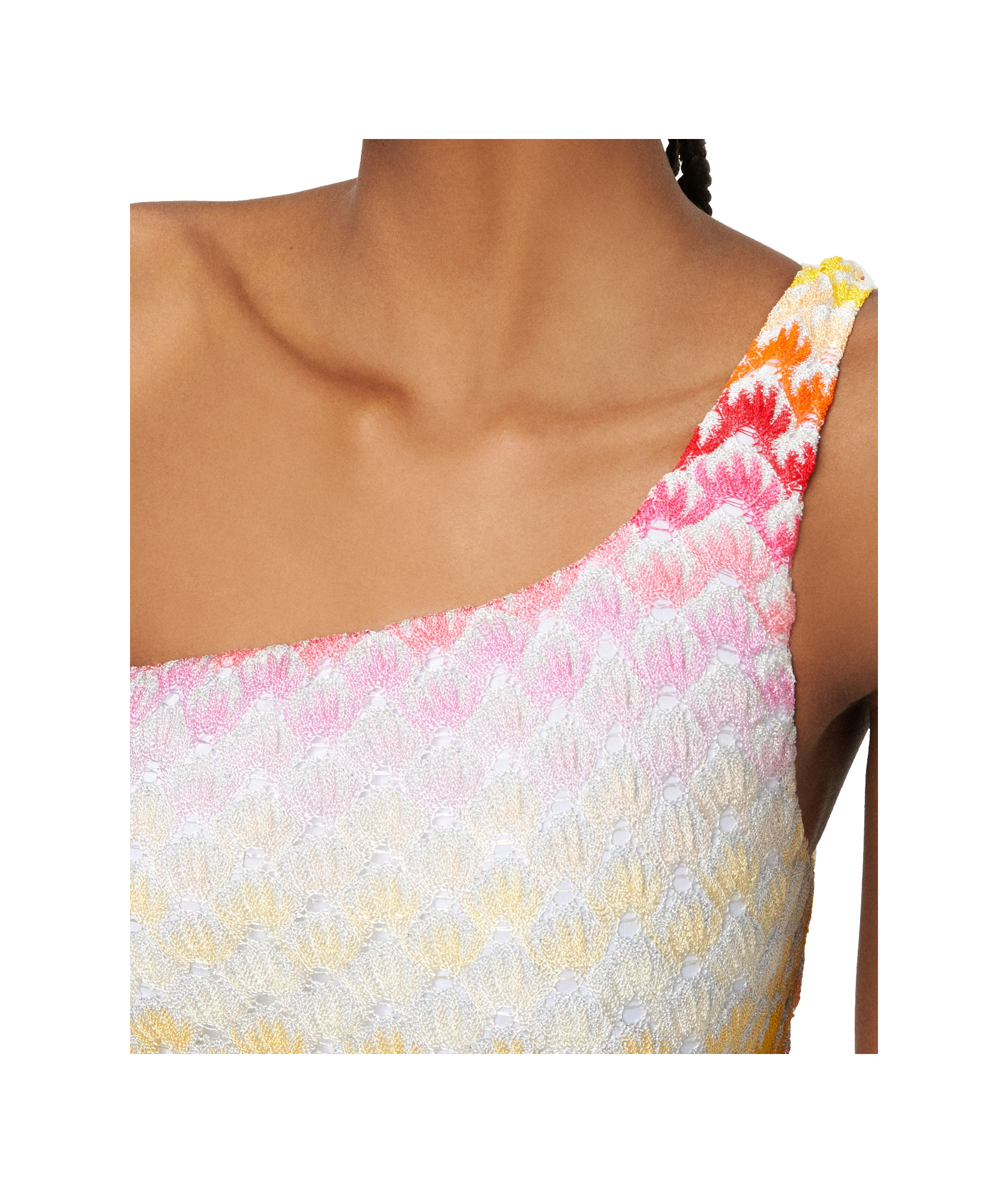 Missoni Lace-effect One-shoulder One-piece Swimming Costume With Lurex In Multi