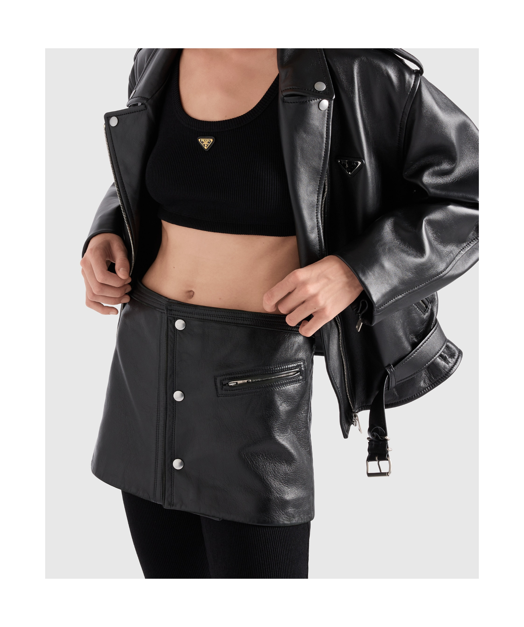 Prada Leather Mini Skirt In Black