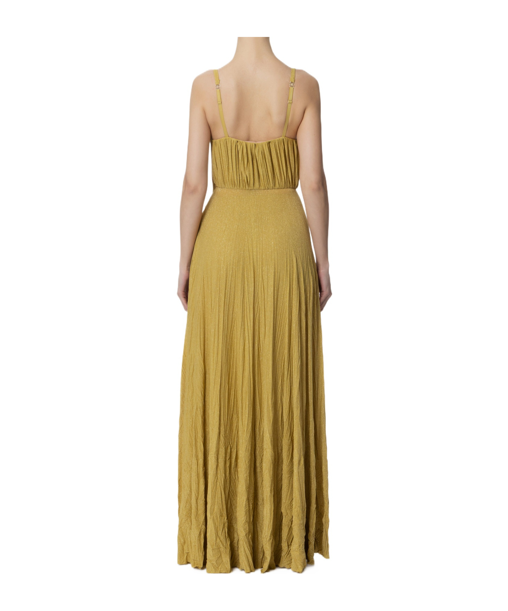Elisabetta Franchi Red Carpet Dress Made Of Lurex Jersey Fabric With Embroidered Flower In Curry Color