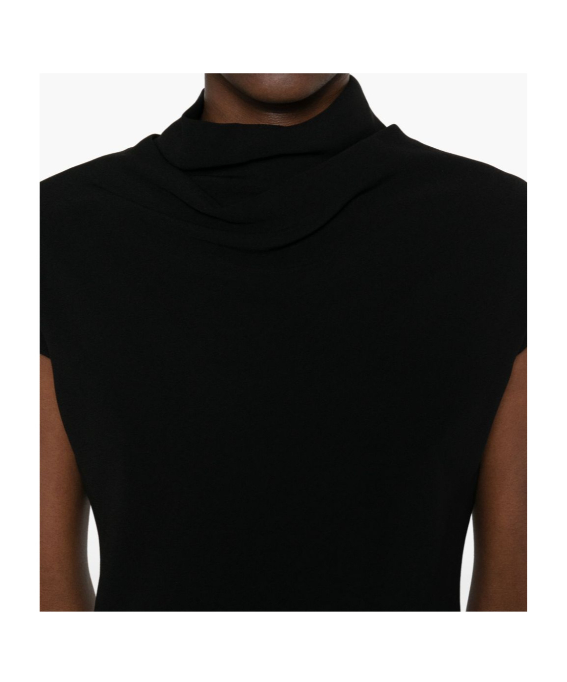 Versace Draped Knee Length Dress With Cap Sleeves In Black