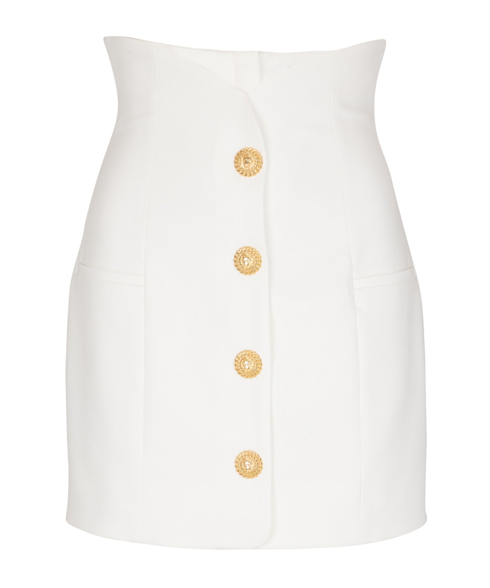 Balmain Double Crepe Tulip Skirt With Buttons In White