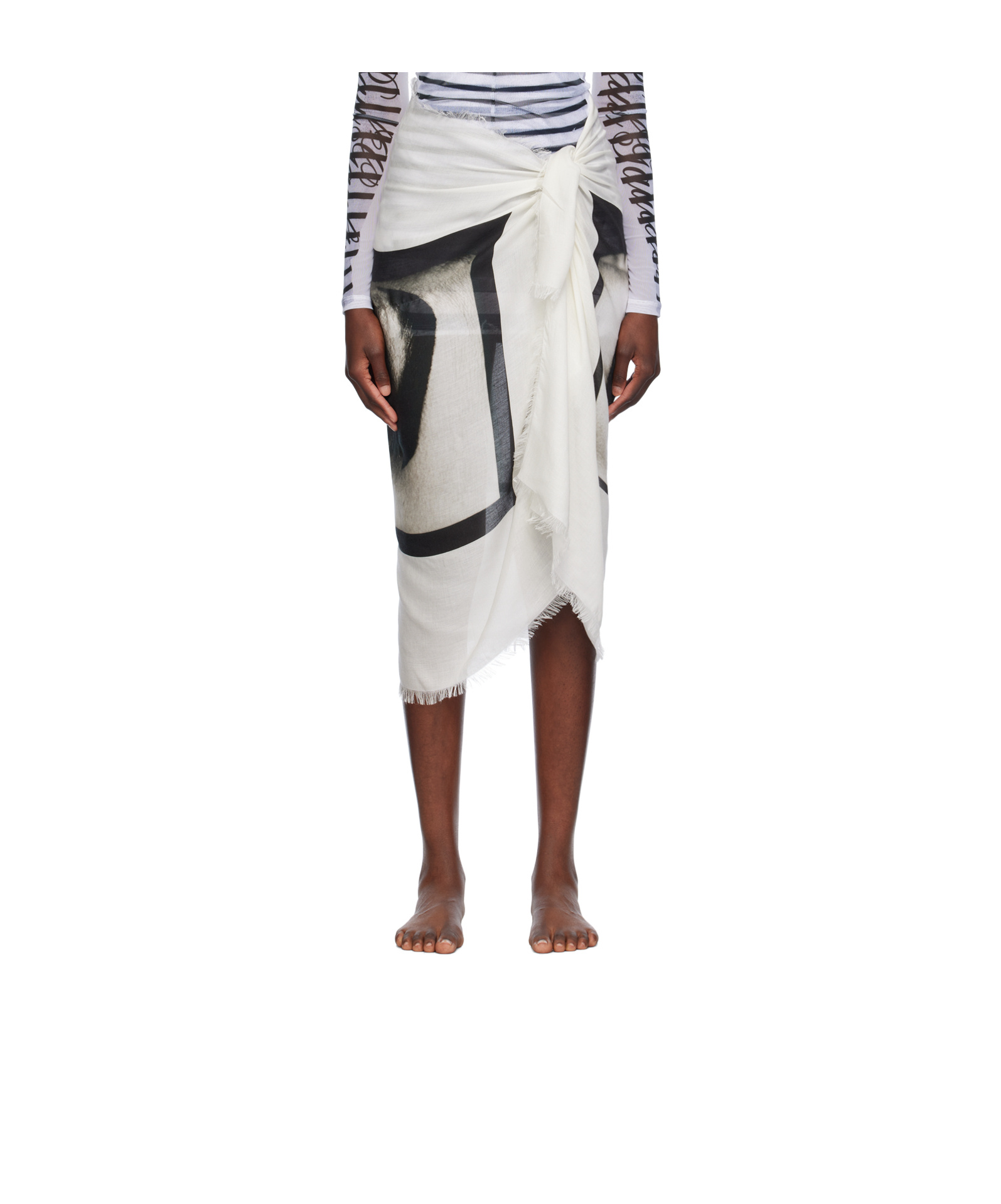 Jean Paul Gaultier Eyes And Lips Printed Pareo In White
