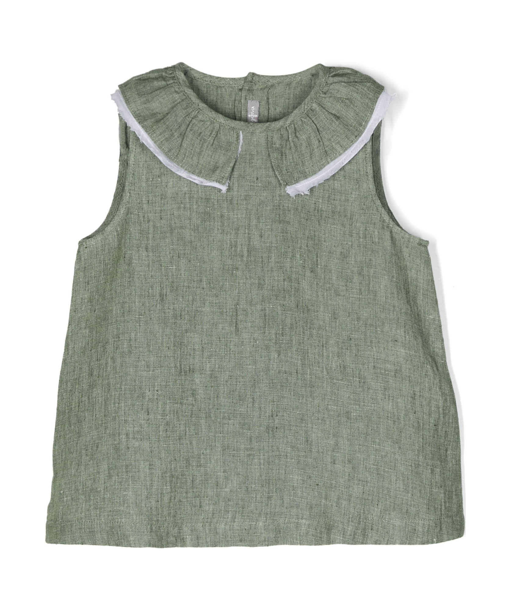Il Gufo Ruffled Linen Mini Dress In Green