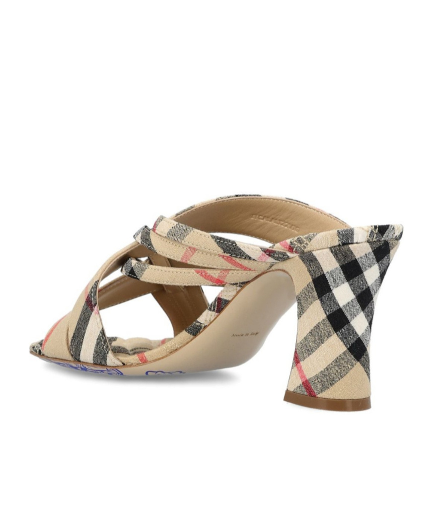 Burberry Sloanne Woven Linen Block-heel Sandals In Brown
