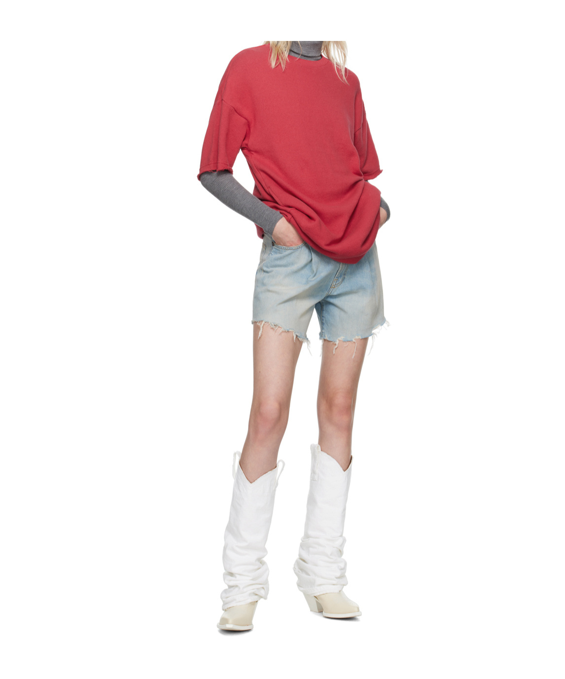 R13 Raw-cut Cotton Denim Shorts In Blue