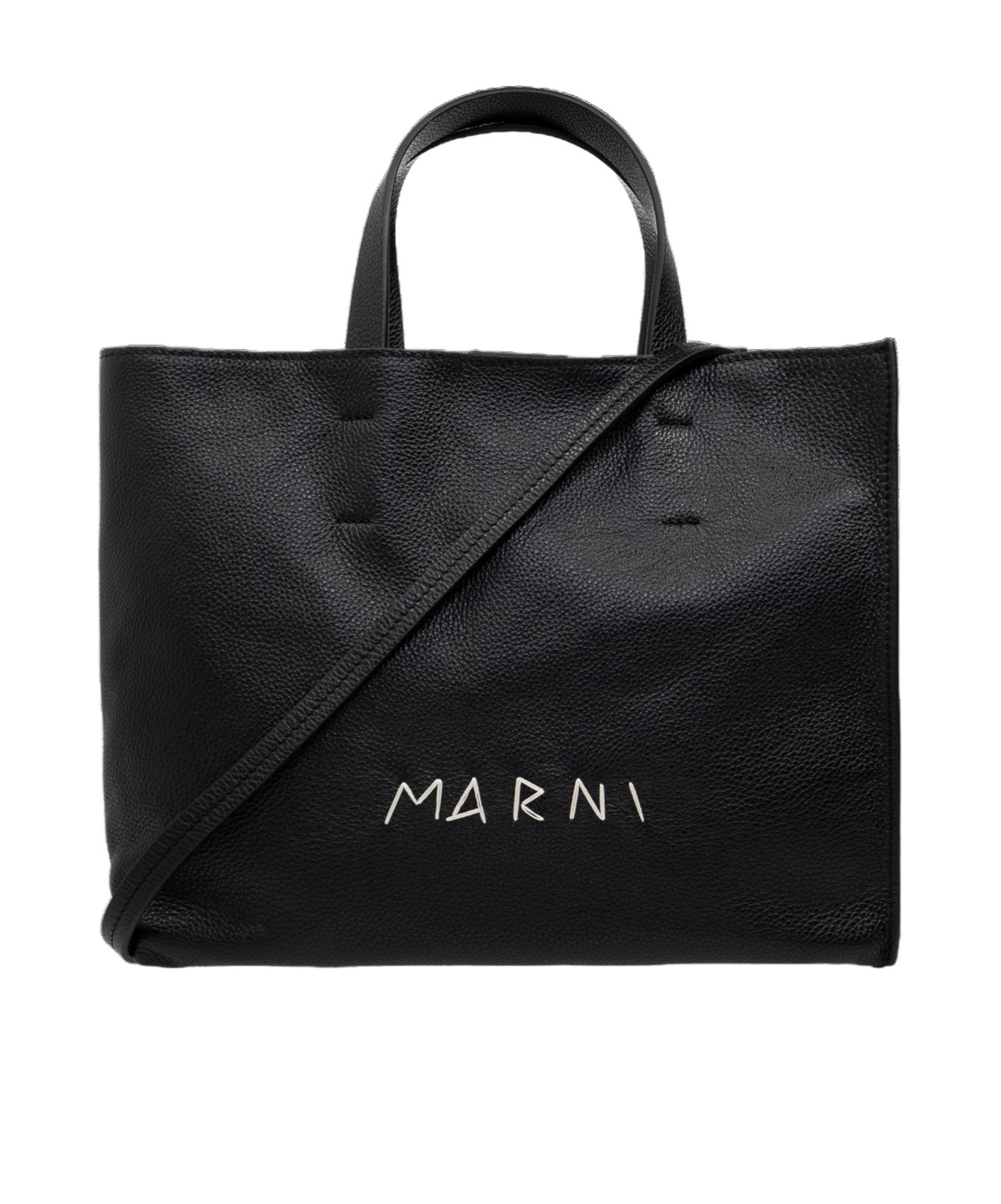 Marni Logo-print Leather Tote Bag In Black