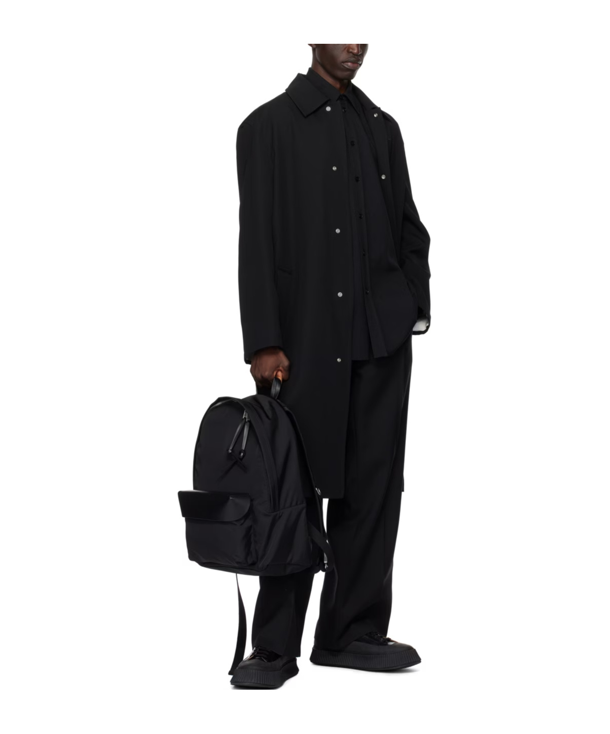 Jil Sander Dark Blue Oversize Trench Coat In Black