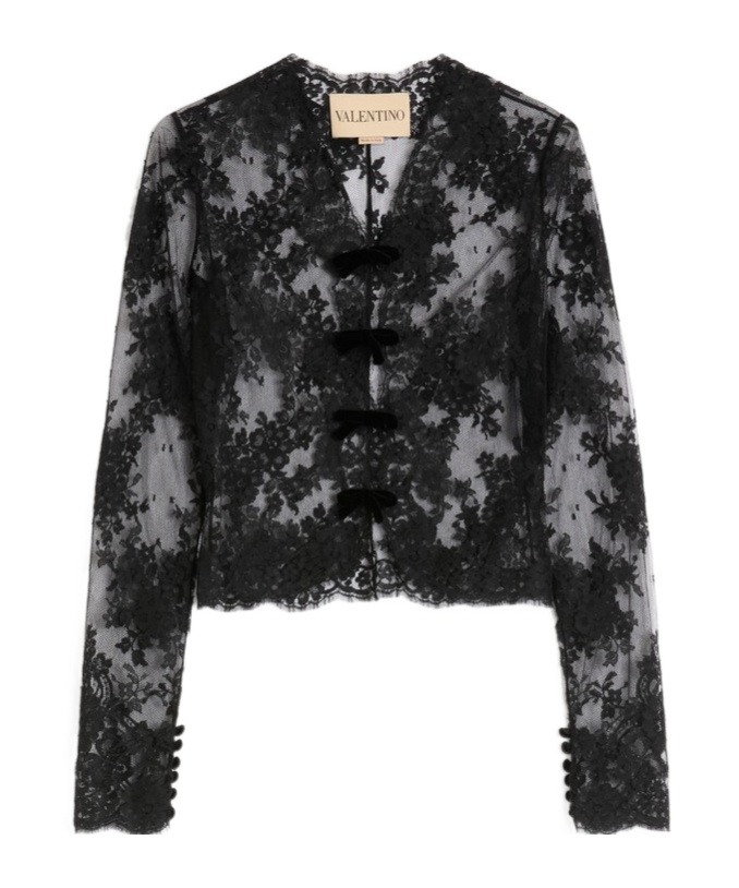 Valentino Bow Lace Shirt In Black