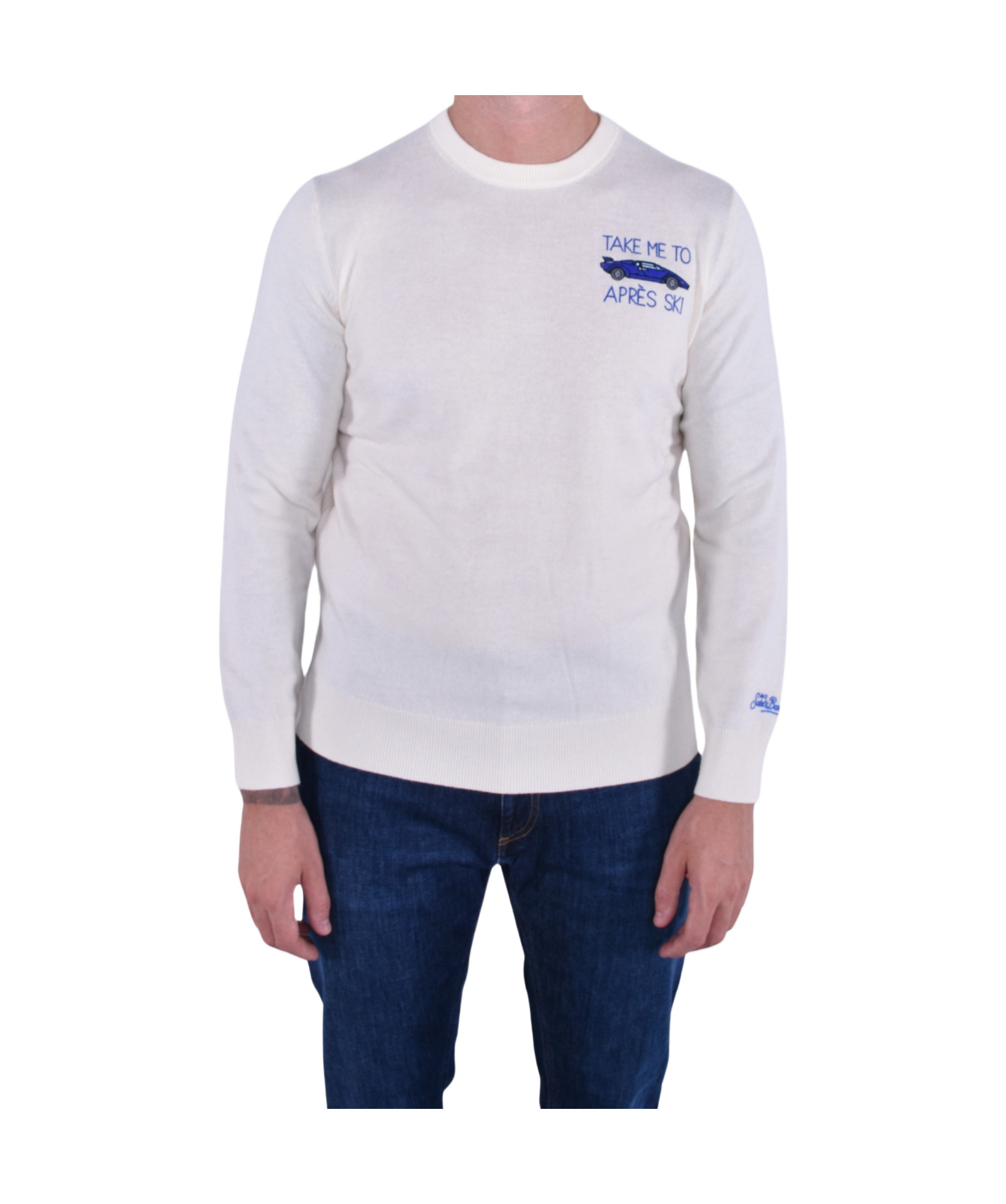 Mc2 Saint Barth Logo Embroidered Crewneck Jumper In White