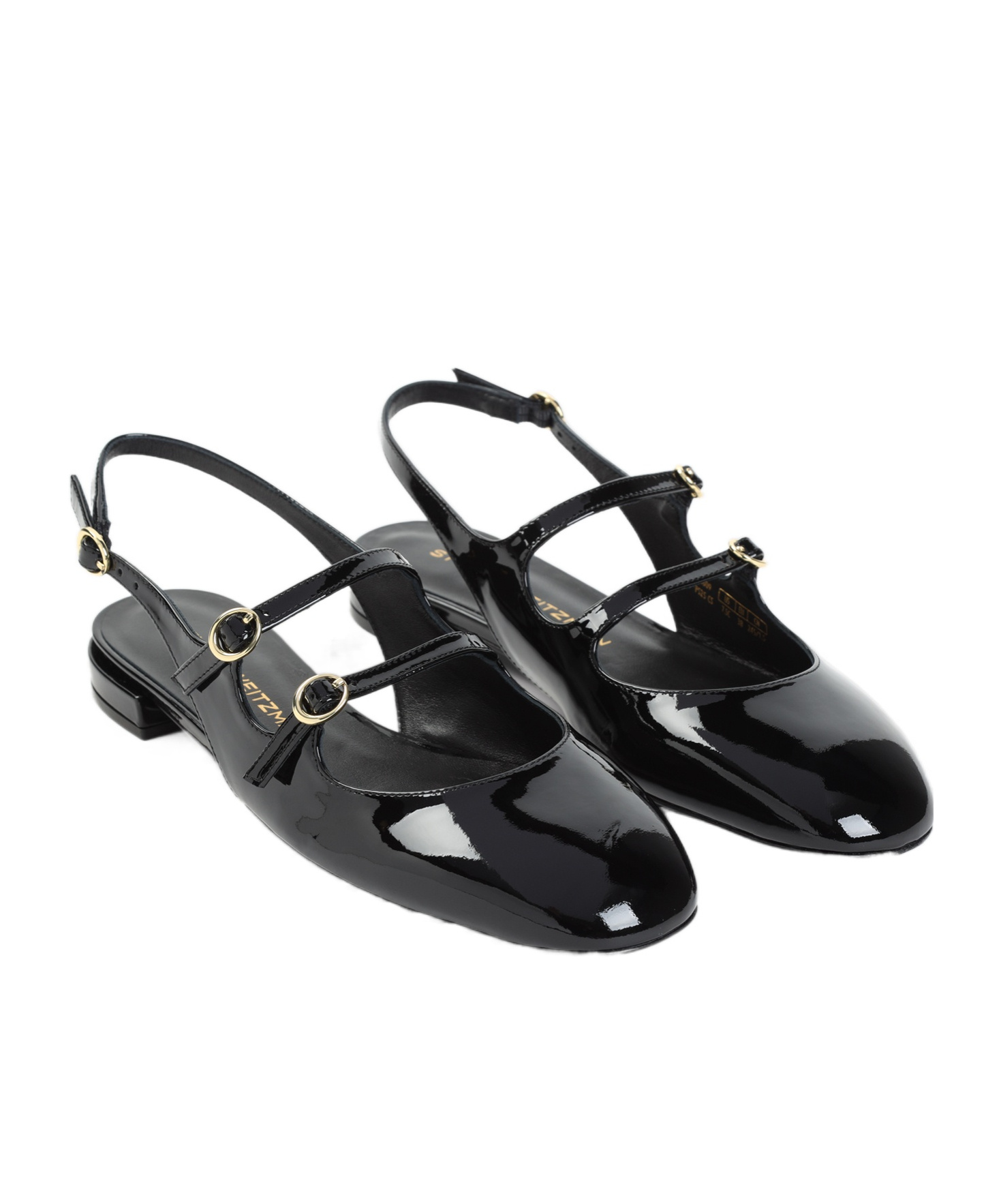 Stuart Weitzman Black Slingback Ballet Shoes With Crystal Embellishment In Patent Leather Woman In Black