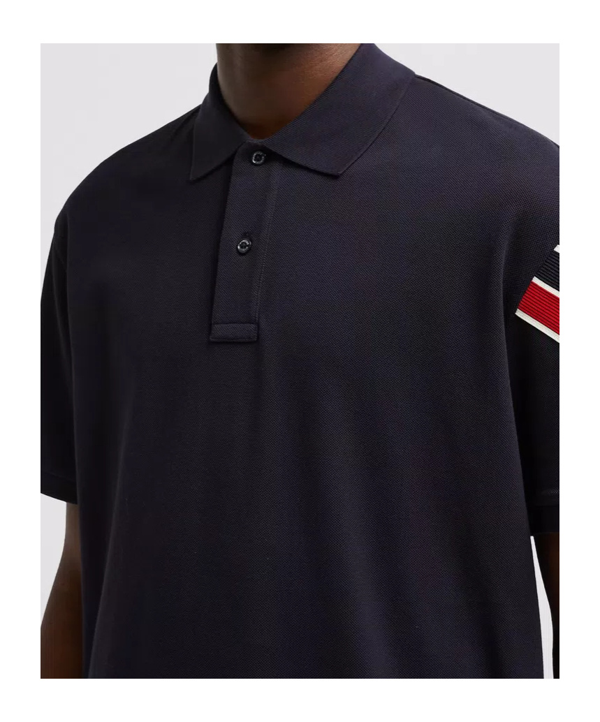Moncler Short Sleeve Pique Polo Shirt In Blue