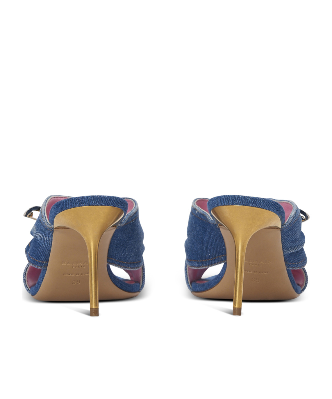 Balmain Mule Safety Pin-denim In Blue