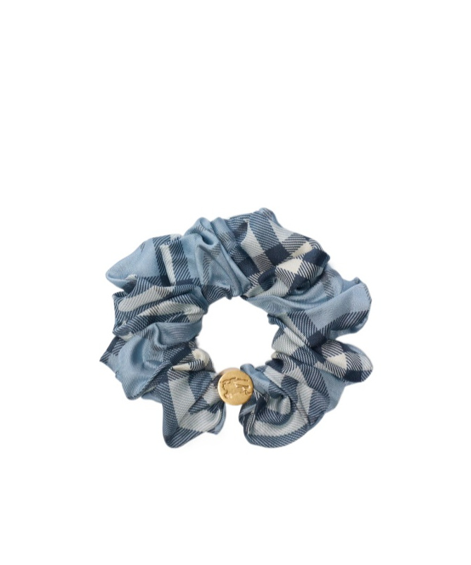 Burberry Silk Scrunchie With Check In Blue