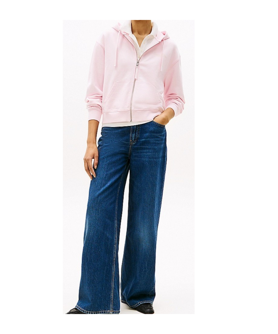 Shop Tommy Hilfiger Logo Zip-thru Hoody In Pink