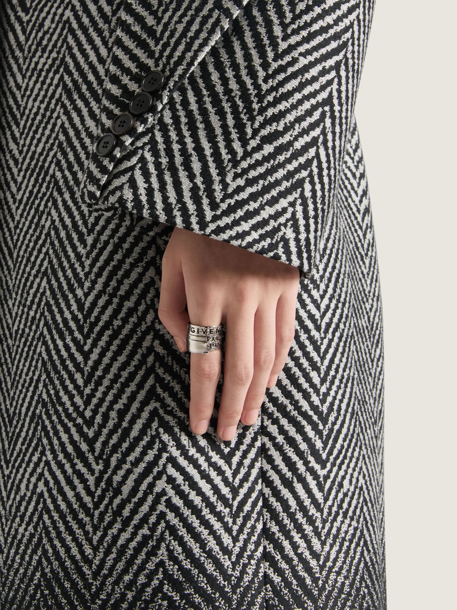 Givenchy Tape Ring In Metal And Enamel In Gray