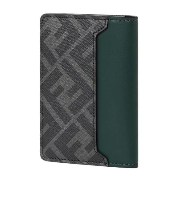 Fendi Green Leather And Black Ff Canvas Card Holder In Green