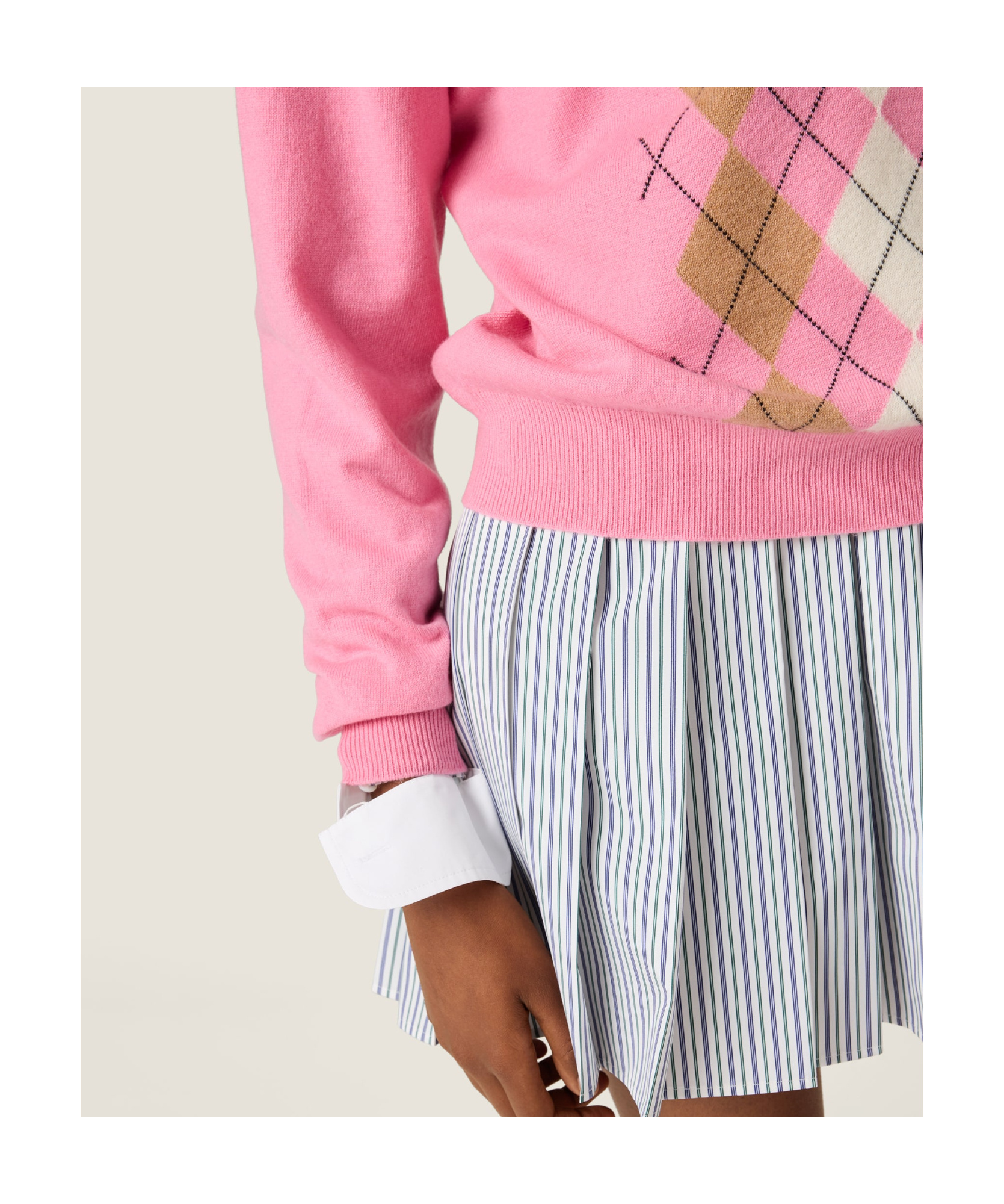 Miu Miu Argyle Pattern Polo Collar Knitwear Sweater In Pink