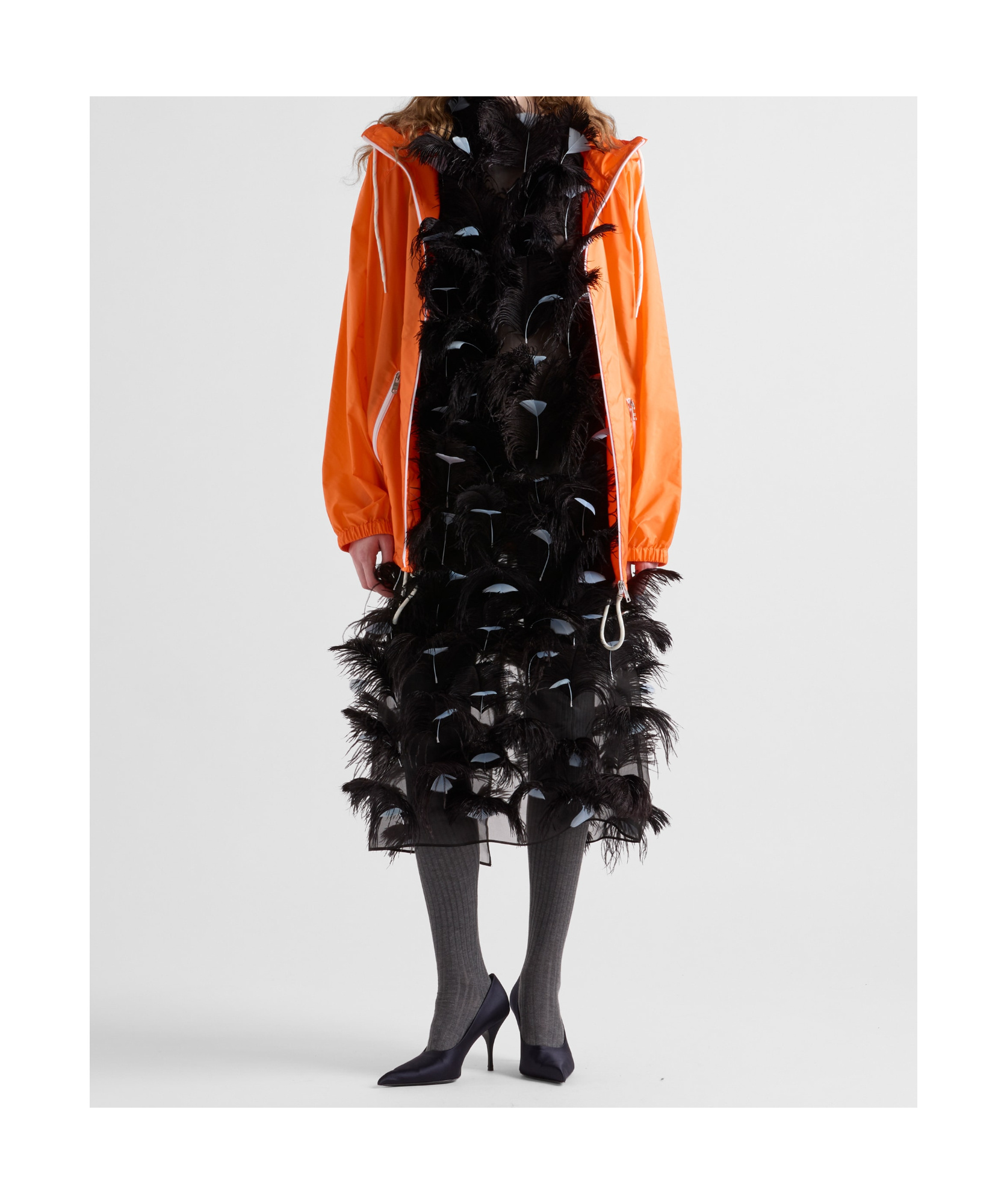 Prada Long-sleeved Hooded Raincoat In Orange