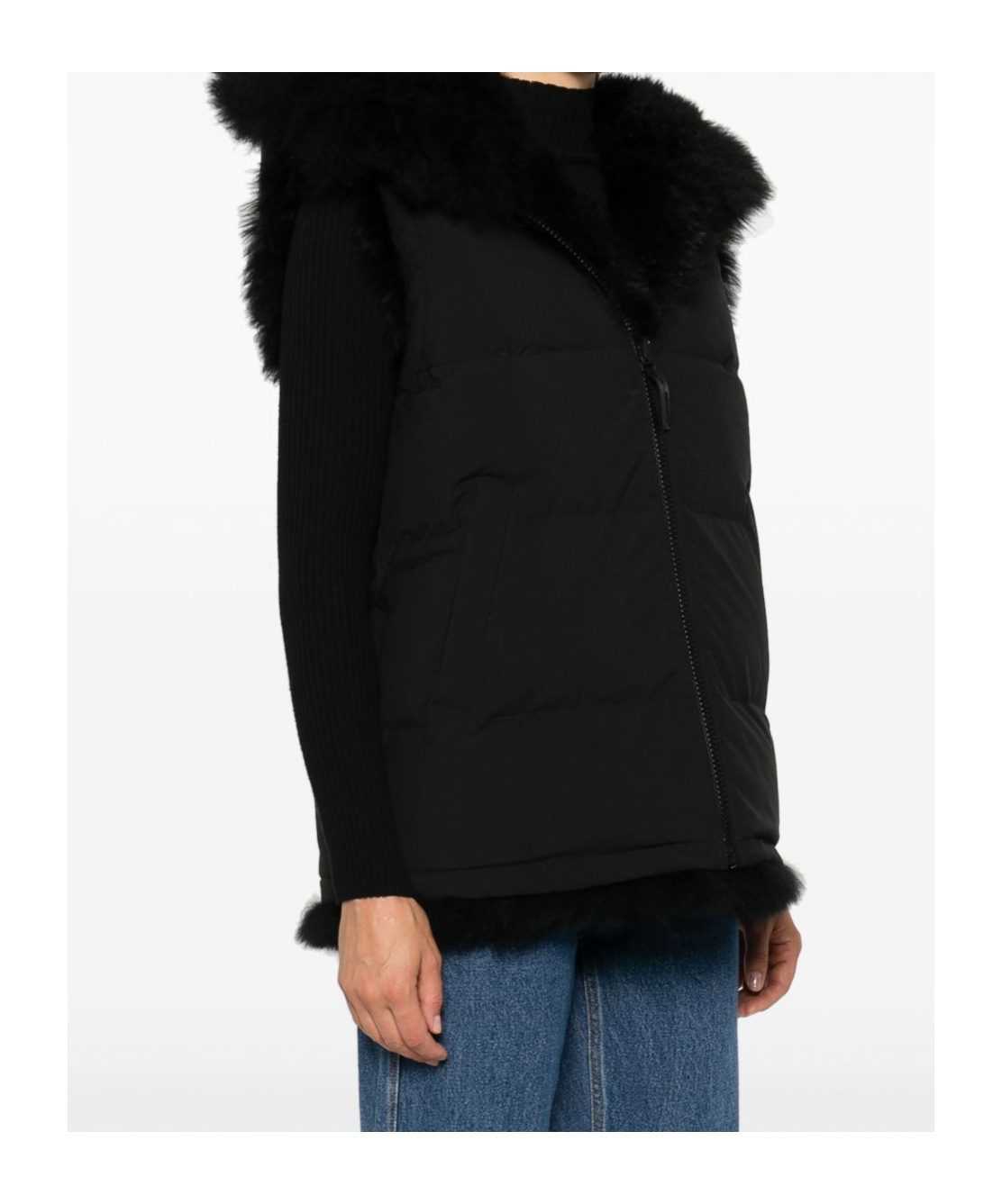 Yves Salomon Hooded Down Vest In Black