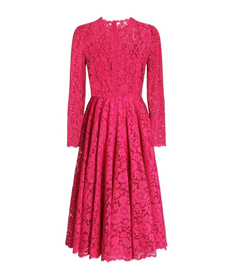 Dolce & Gabbana Calf-length Circle-skirt Dress In Cordonetto Lace In Red