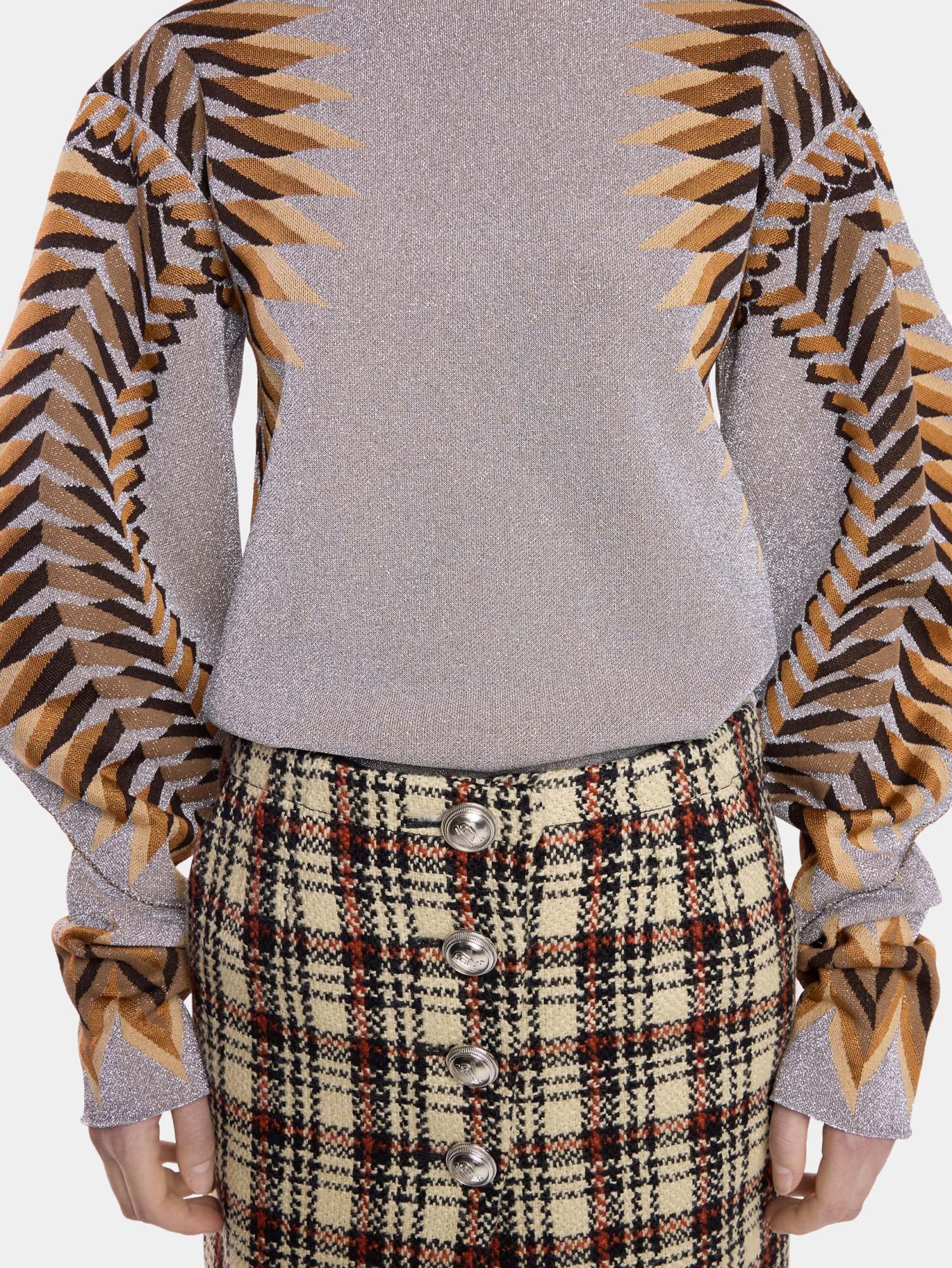 Rabanne Silver Lurex Jacquard Pullover In Gray