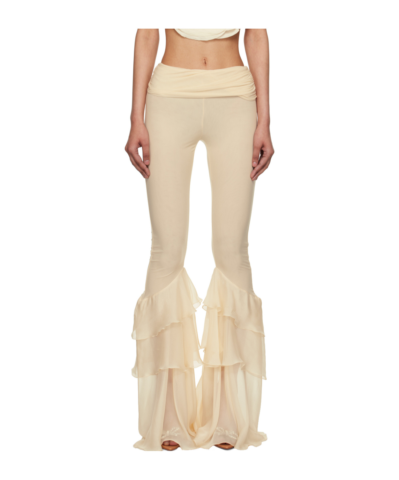 Blumarine Beige Ruffle Trousers In Nude
