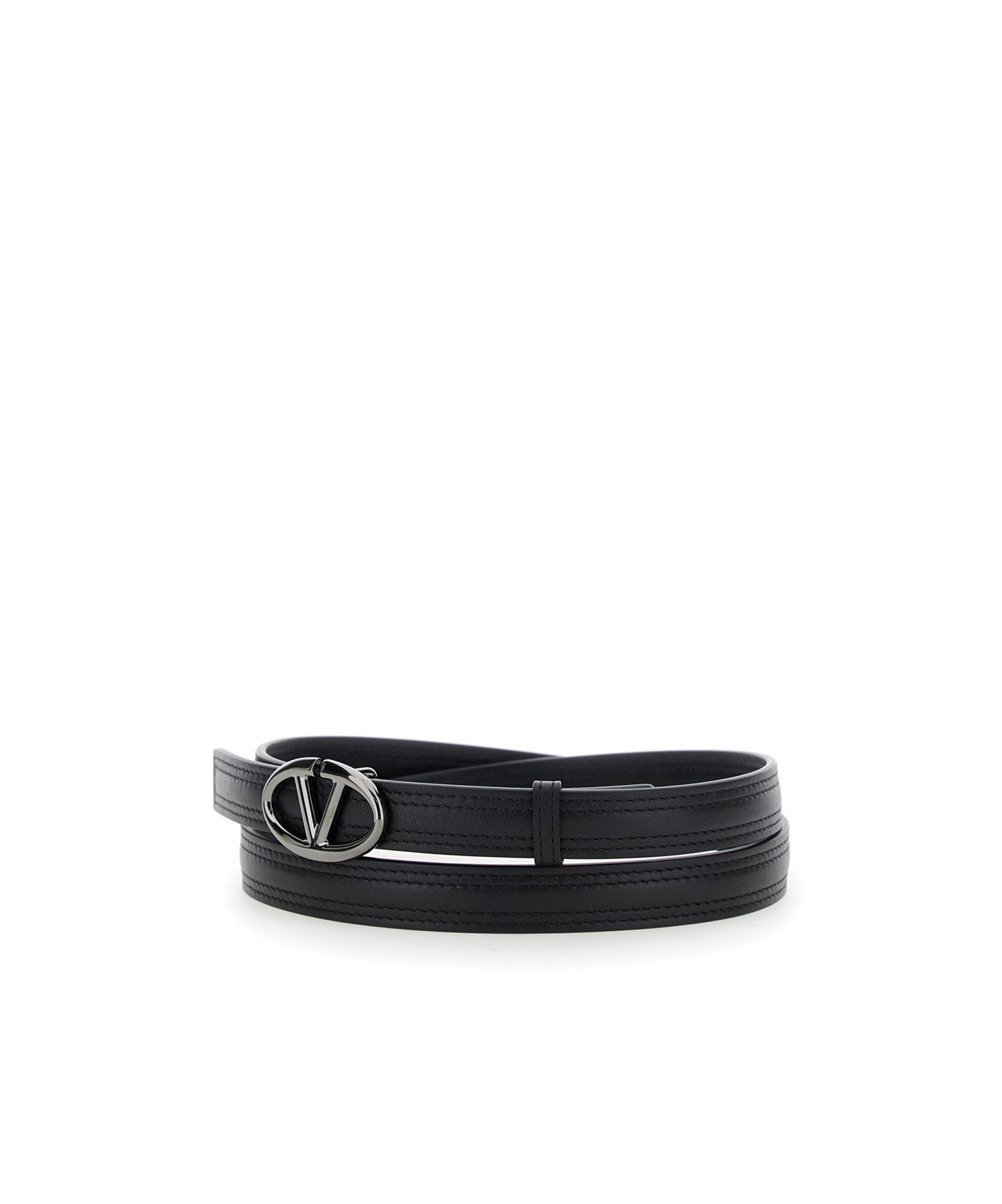 Valentino Garavani Black Belt With V Bold Edition Detail In Leather Man In Black