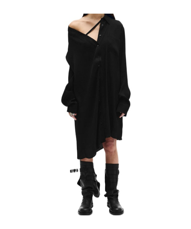 Ann Demeulemeester Halina Drop Shoulder Shirt Dress In Black