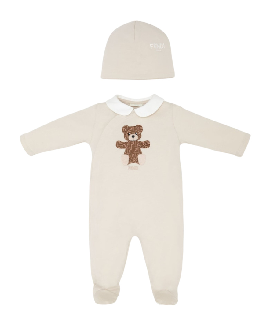 Fendi Teddy Bear-embroidered Babygrow Set In White