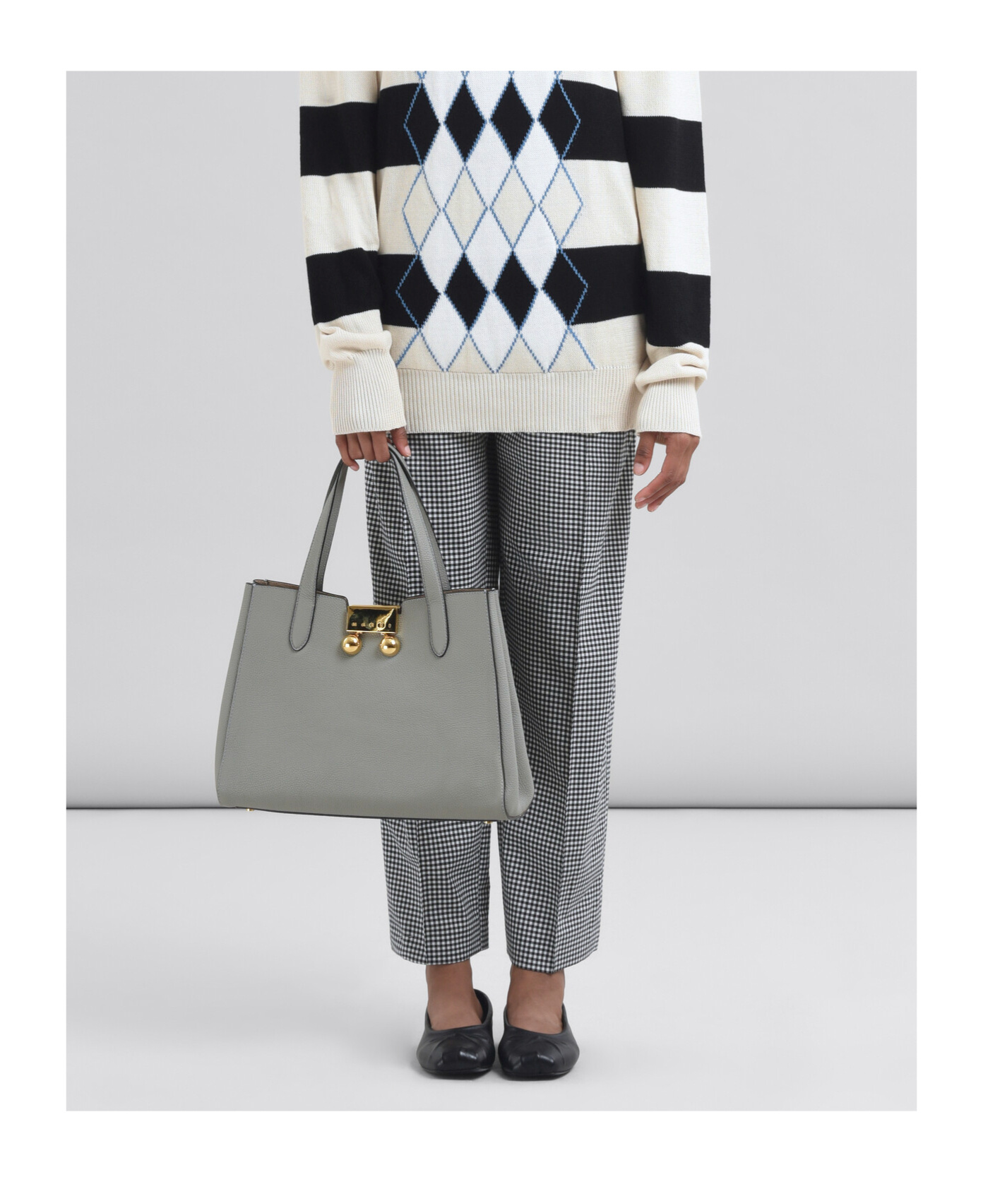 Marni Trunkaroo Small Calfskin Tote Bag In Gray