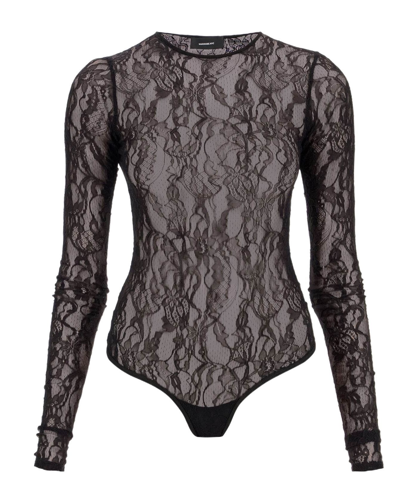 Wardrobe.nyc Long-sleeve Lace Bodysuit In Black