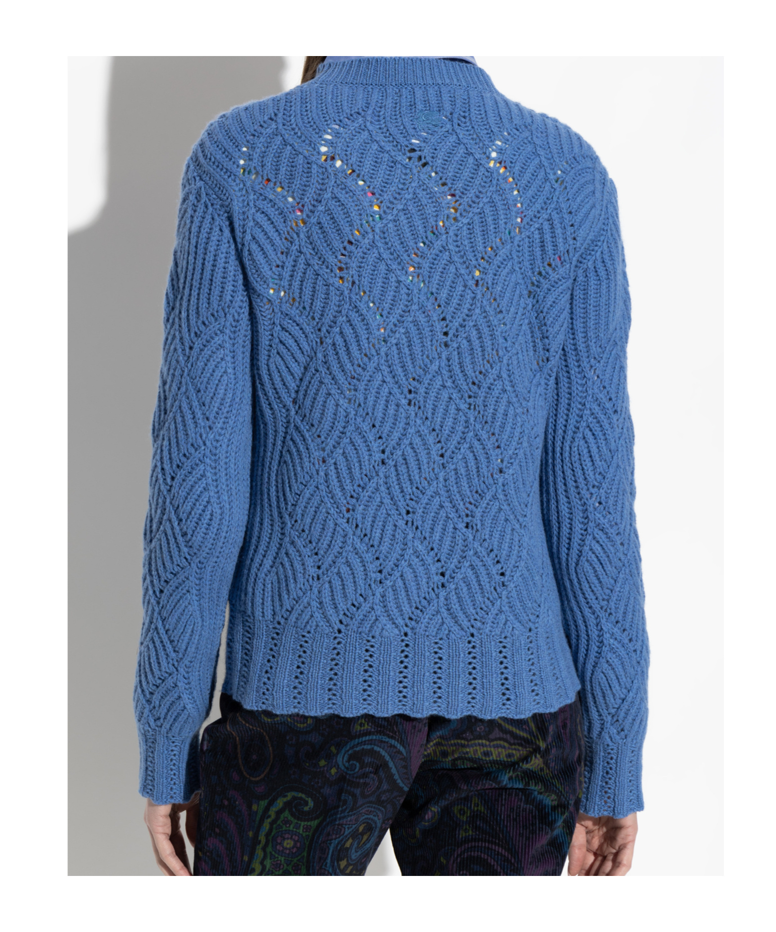 Etro Textured Wave Pattern Knitwear Top With Scalloped Hem In Blue
