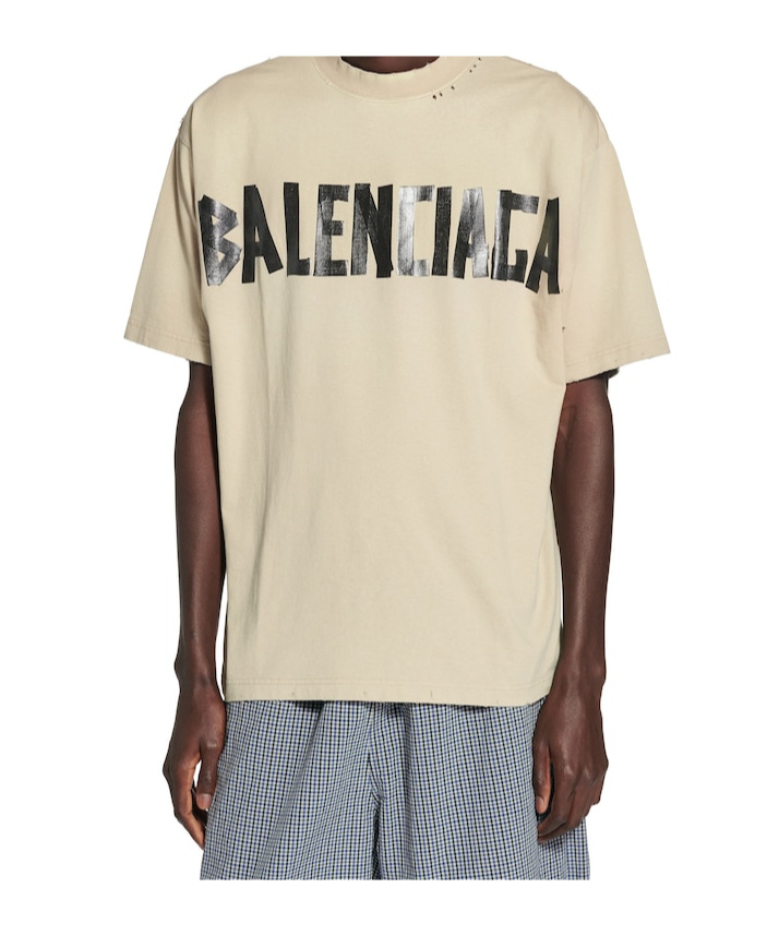 Balenciaga Men Beige Tape Type Medium Fit T-shirt In Neutral