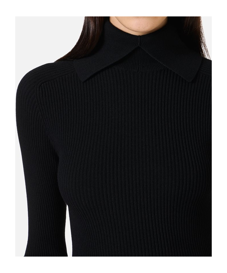 Iceberg Collared Ribbed Top In Black