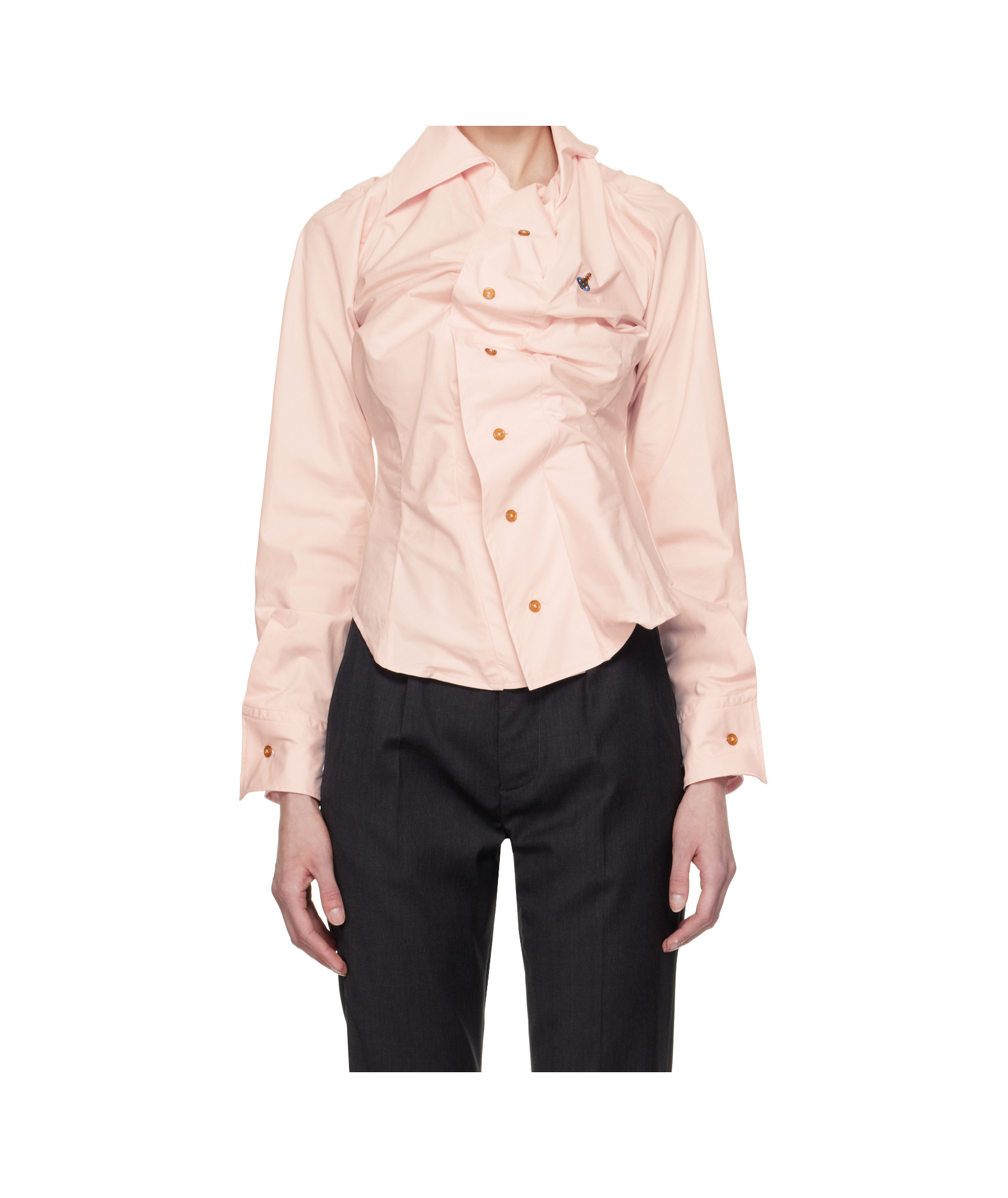 Vivienne Westwood Orb Gathered Asymmetric Cotton Shirt In Nude