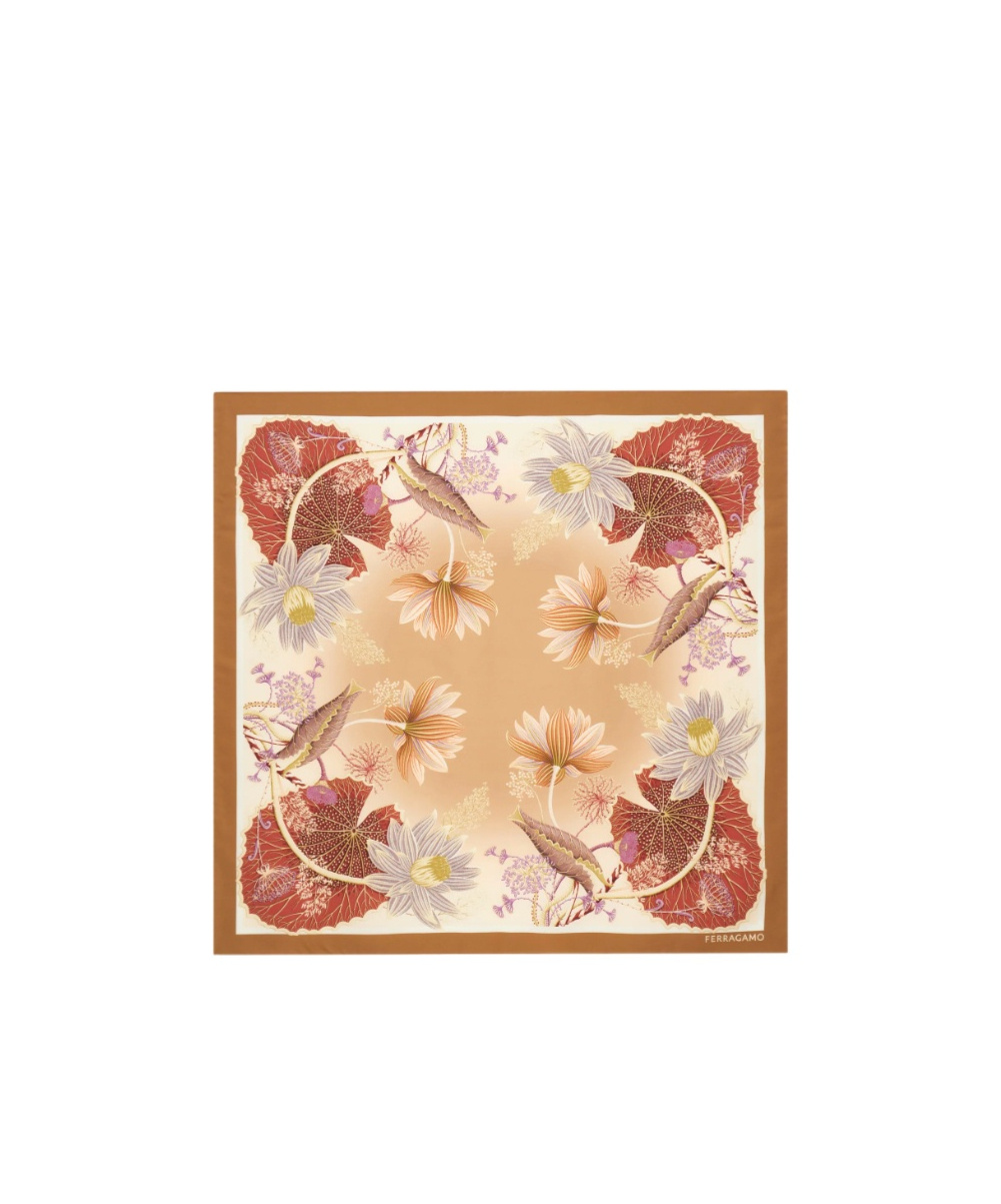 Ferragamo Water Lilies Print Silk Scarf In Neutral