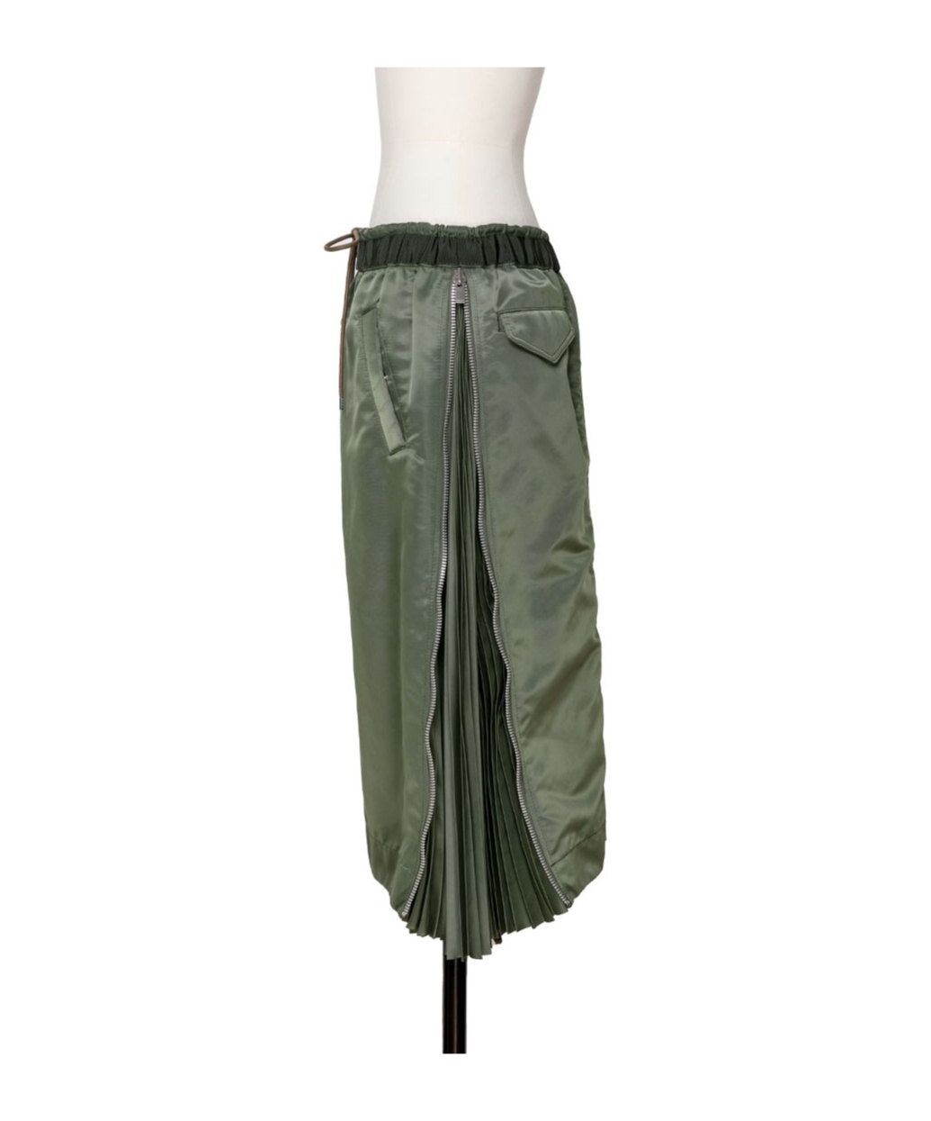 Sacai Elasticated Waist Drawstring Skirt In Green