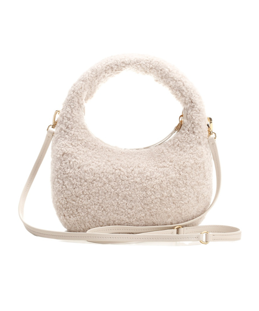 Miu Miu Wander Mini Shearling Shoulder Bag In Nude
