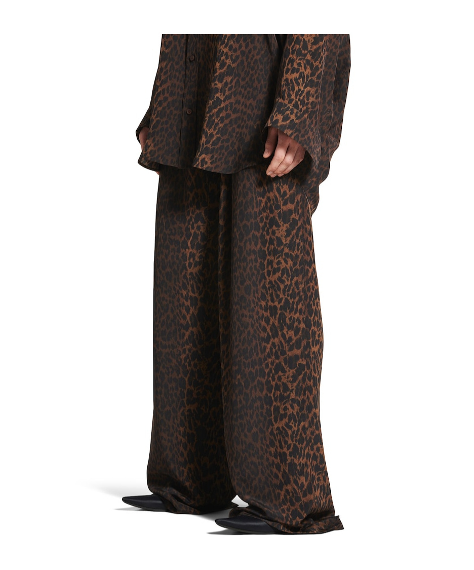 Balenciaga Pyjama Pants In Brown Leopard Print Silk Crepe In Black