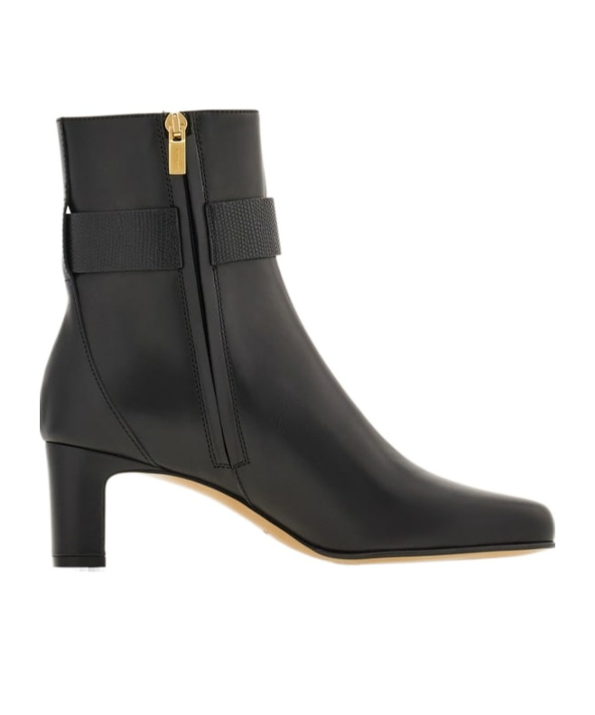 Ferragamo Gancini Ornament Mid Heel Ankle Boot In Black
