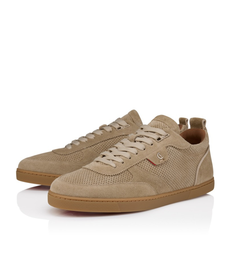 Christian Louboutin Rui Perforated Low-top Sneakers Suede Rubber In Brown