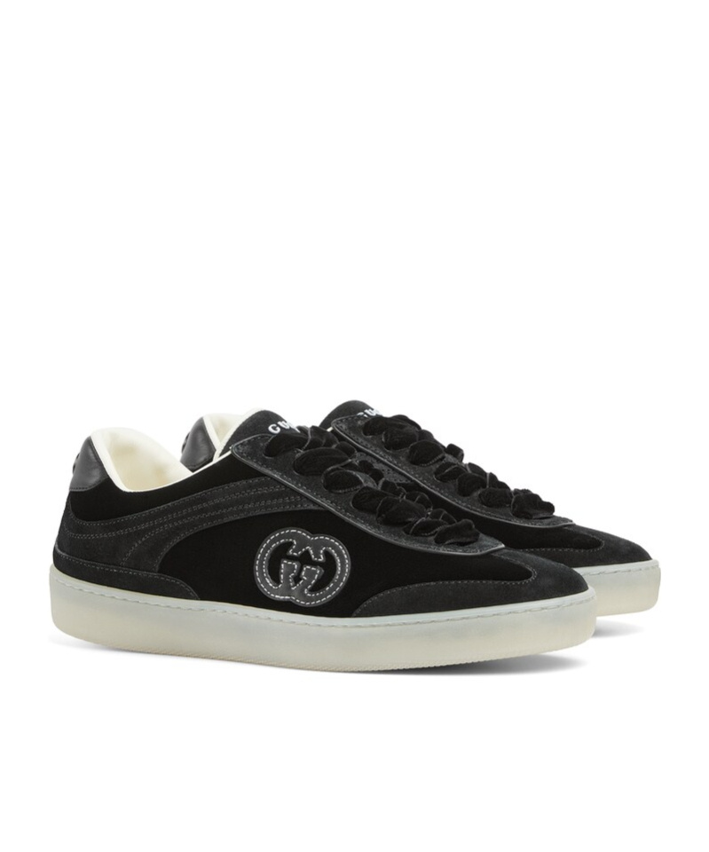 Gucci Black Velvet Sneakers In Black