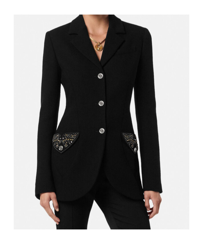 Versace Embellished Pocket Wool Jacket In Black
