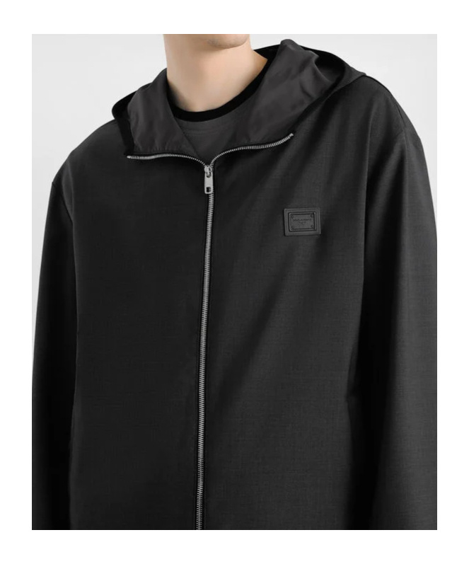Dolce & Gabbana Wool Canvas Hooded Jacket In Black